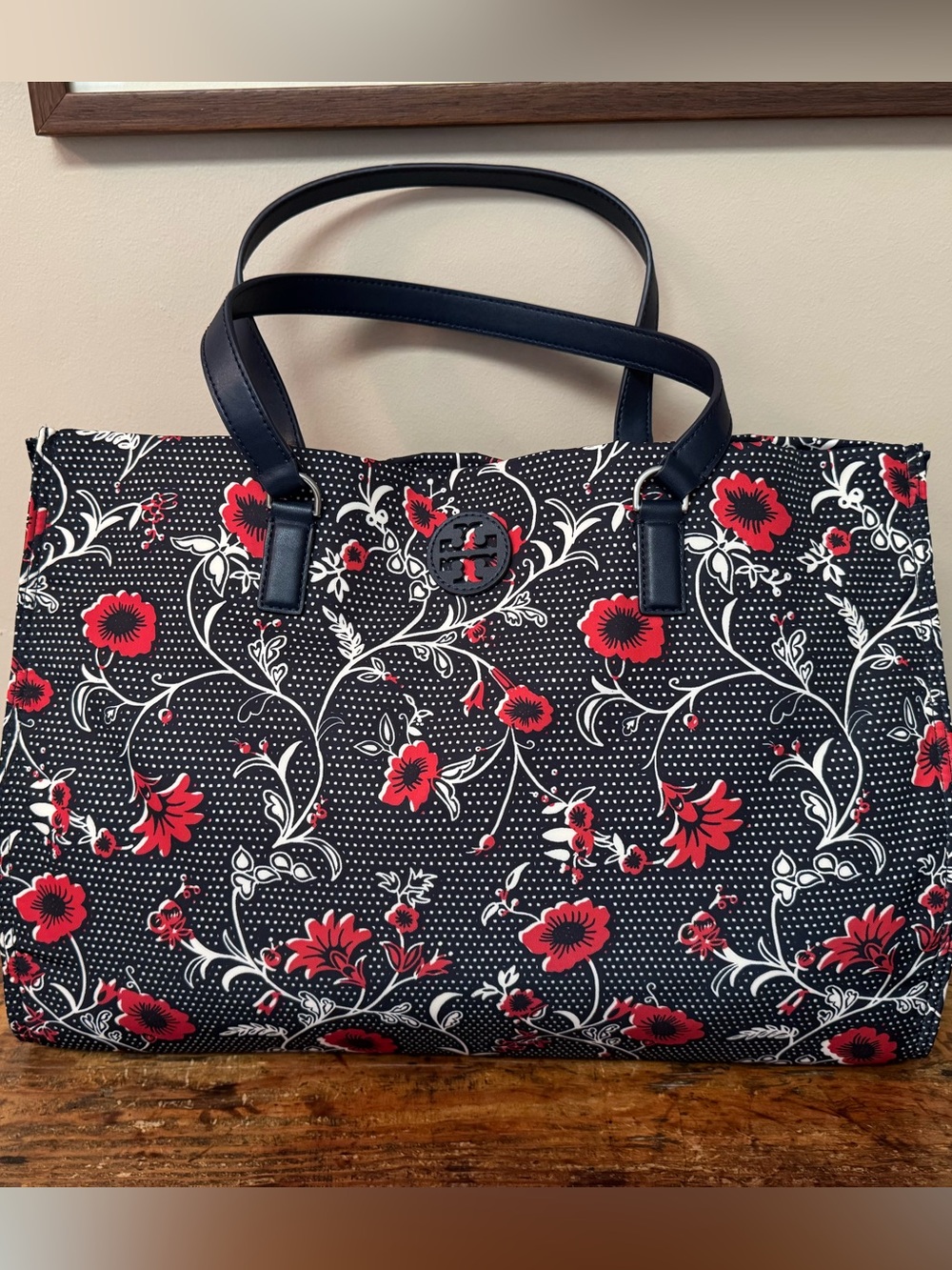NWOT Tori Burch “Ella” Printed Floral Foldable Tote Bag with Top Handles